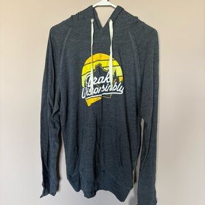 Drink Wisconsinbly Gray/Blue Hoodie with Yellow Graphic